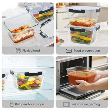 2 Pack Large Glass Storage Containers with Lids 85oz/10.5cup Big Airtight Glass Food Storage Containers for Rotisserie Chicken Watermelon Meal Prep, BPA Free, Freezer Dishwasher Oven Safe - color: gray