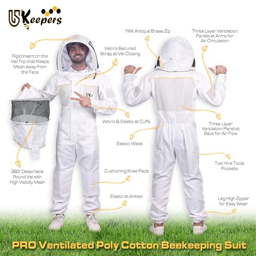Ultra-Ventilated Polycotton Beekeeping Suit for Men & Women with Gloves & Two Beekeeping Veils-Professional & Beginner Apiarist Suit. (Sv, 3XL) - color: White, size: 3X-Large