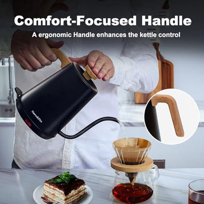 Nueve&Five Electric Gooseneck Kettle with Thermometer, 1.0L Pour Over Hot Water Kettle for Coffee and Tea, 1000W, Auto Shutoff, Boil-Dry Protection, Matte Black - color: BLACK