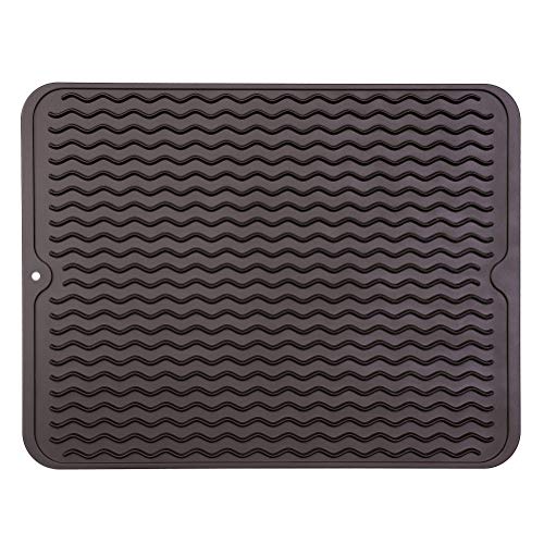 MicoYang Silicone Dish Drying Mat — Quick-Dry Ridges Counter & Sink Pad, Heat-Resistant Trivet to 450°F, Non-Slip & Dishwasher Safe, Roll-Up Storage, 18 Colors & 9 Sizes (Coffee, 16"×12") - color: Coffee, size: 16"L x 12"W