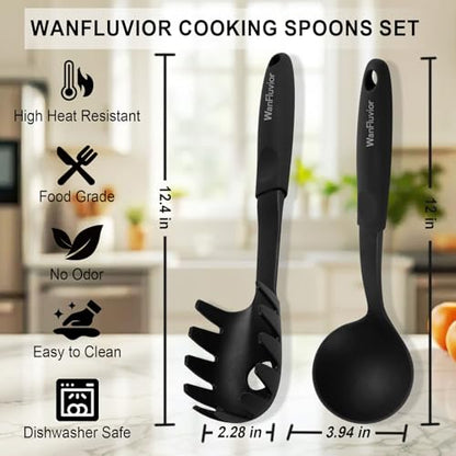 Pasta Fork and Soup Ladle Set, High Heat Resistant Spaghetti Strainer and Ladle Spoon, BPA Free Kitchen Utensils for Cooking, Stirring, Serving Pasta, Soup & Sauce