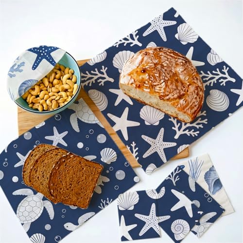 Reusable Beeswax Wraps, Sea Turtle&Starfish Shell Wraps, 9 Pack Eco-Friendly Food Storage, Organic, Sustainable, Zero Waste, Plastic-Free, Sandwich, Bowl, Fruit, 1XL, 3M, 5S - color: Blue Ocean