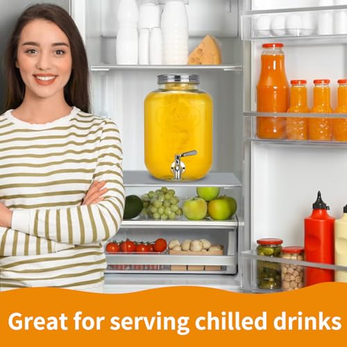 DD&HAPP Glass Beverage Dispenser With Stainless Steel Spigot,1.2 Gallon Mason Jar Drink Dispenser,Sun Tea,Lemonade & Juice Dispenser for Parties, Weddings & Events.Leak-Proof, Infuser Included. - size: 1.2 Gallon Single