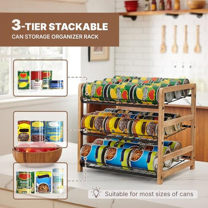DGWJSU Can Organizer for Pantry 3-Tier, Can Storage Organizer Pantry, Soda Can Organizer, Holds up to 36 Cans Holders for Pantry, Cabinet, Countertop, Carbonized Brown - size: 3 Tiers