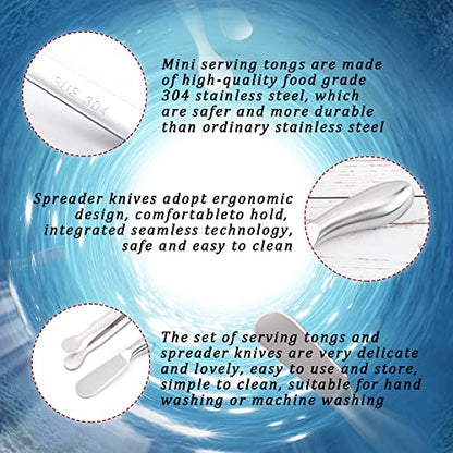 Butter Spreader Knife Set 8 PCS Stainless Steel Cheese Butter Spreader Knives and Mini Serving Tongs for Cheese Cold Butter Jam Appetizers Pastry Charcuterie Accessories Kitchen Utensils - color: Silver08