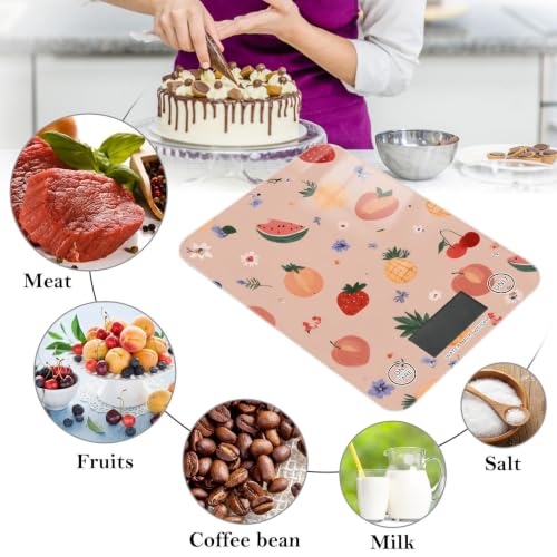 Food Scale Kitchen Digital Scale Food Ounces and Grams Dieting Baking Cooking Waterproof Glass Panels LCD Display,4 Units Scale Tare Function Peach Fruits - color: Peach 35