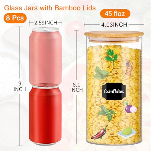 BGraceyy Glass Storage Jars 45 oz 4 Pcs Clear Glass Food Storage Containers with Airtight Bamboo Lid Stackable Kitchen Canisters for Candy, Cookie, Rice, Sugar, Flour, Pasta, Nuts - size: 45 oz 4 pcs