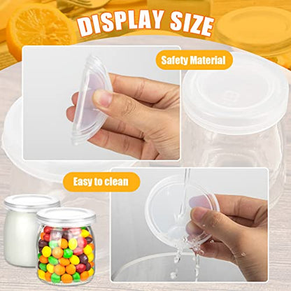 50Pcs Yogurt Jar Lids Set, Yogurt Container Lids Clear Plastic, Reusable Replacement Food Storage Lids for Yogurt Jar Sealing Rings Wide Mouth Storage(2.6inch) - color: White-50
