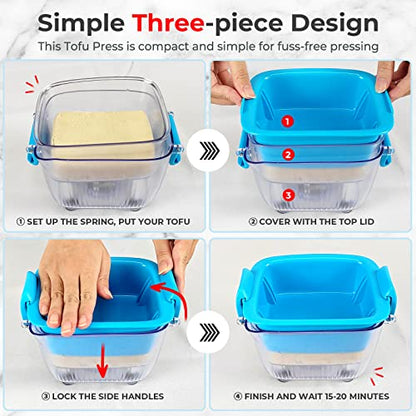 Large 20 oz Tofu Press, Easily Remove Water from Tofu in 10-20 Mins, Vegan Tofu Presser for Firm or Extra Firm Tofu, Dishwasher Safe & BPA Free, with Drip Tray, Tofu Recipe Included - size: Fit for 12-20oz Tofu
