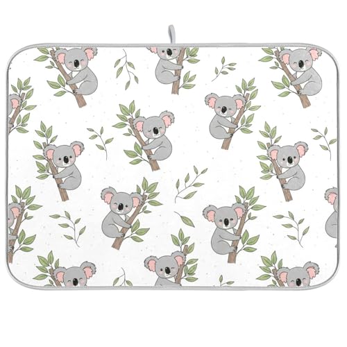 Koala Tree White Dish Drying Mat for Kitchen Counter Super Absorbent Draining Mat with Non-slip Backed Dishwashing Mat for Sinks Countertops Draining Racks Dish Bottles Cups Bowl