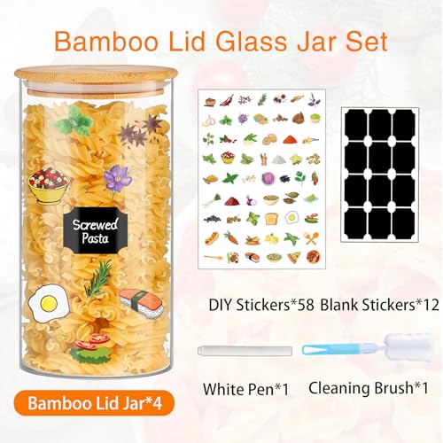 BGraceyy Glass Storage Jars 45 oz 4 Pcs Clear Glass Food Storage Containers with Airtight Bamboo Lid Stackable Kitchen Canisters for Candy, Cookie, Rice, Sugar, Flour, Pasta, Nuts - size: 45 oz 4 pcs