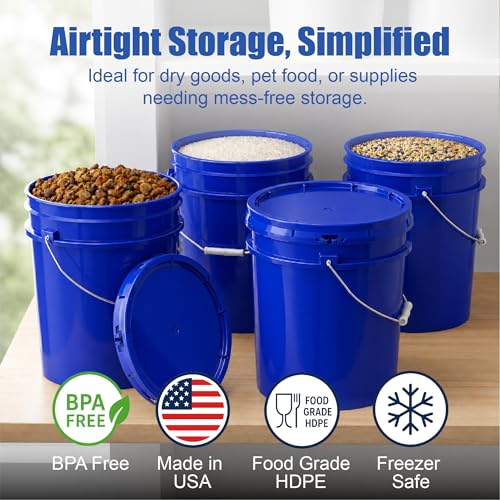 ePackageSupply 5 Gallon Bucket - Food Grade w/Lid BPA-Free,6 Pack - Blue | Airtight Gasketed Tear Strip Lid, Heavy-Duty 90 Mil HDPE Plastic Pail, Bulk Storage, Food Safe Durable Container, Made in USA - color: Blue, size: 6 Packs