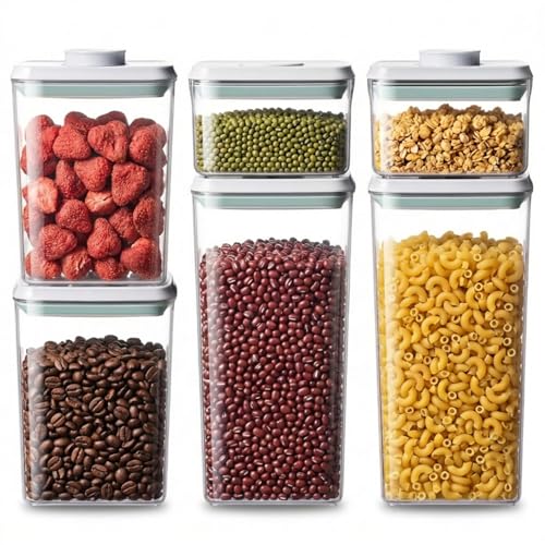 Pop Airtight Food Storage Containers with Lids Stackable Containers for Kitchen Pantry Organization Ideal for Cereal Snacks Flour Sugar Coffee and Spaghetti (gray, 6 pcs) - color: gray, 6 pcs