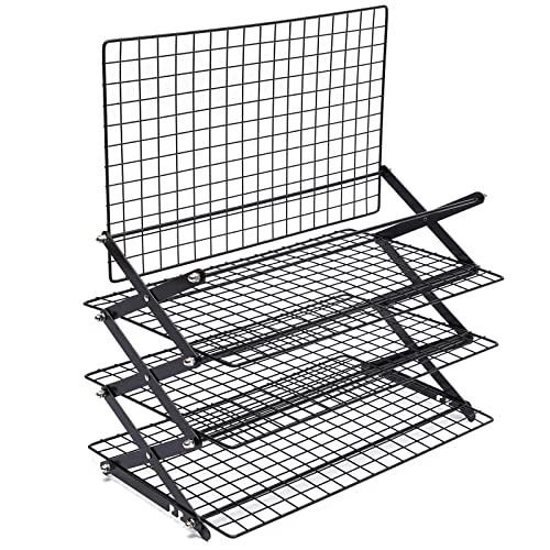 4-Tier Collapsible Cooling Rack, Adjustable Stackable Roasting Cooking Drying Wire, Barbecue Storage Display Shelf for Cookies Baking Picnic Party