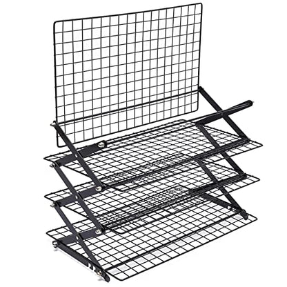 4-Tier Collapsible Cooling Rack, Adjustable Stackable Roasting Cooking Drying Wire, Barbecue Storage Display Shelf for Cookies Baking Picnic Party