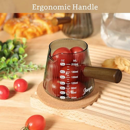 Joeyan Espresso Measuring Cup, 7oz Gray Espresso Shot Cups with Handle, Double Scale Glass Measuring Cup with Spout, Ribbed Milk Frothing Pitcher, Espresso Machine Coffee Bar Accessories - color: Gray espresso cup