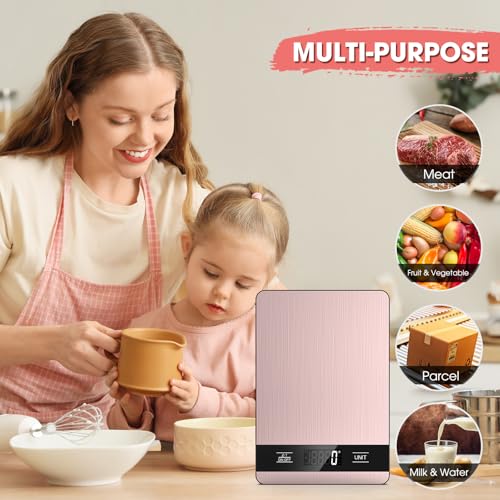Mik-Nana Food Scale, 11lb Digital Kitchen Scale with LCD Display 6 Units Tare Function, Stainless Steel Weight Grams and Ounces for Baking, Cooking and Meal Prep (Batteries Included) - color: Pink