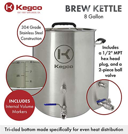 Kegco 3PXBK8-P2 8 Gallon Brew Kettle with Plug & 2-Piece Ball Valve