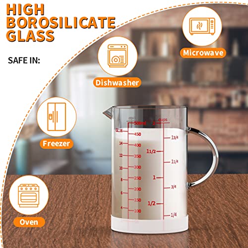 77L Glass Measuring Cup, 2-Cup/500 ML Liquid Measuring Cups, Measuring Cup With Handle and V-Shaped Spout, Glass Beaker with Three Scales (OZ, Cup, ML), Dishwasher/Freezer/Microwave Safe - size: 2 Cup / 500 mL