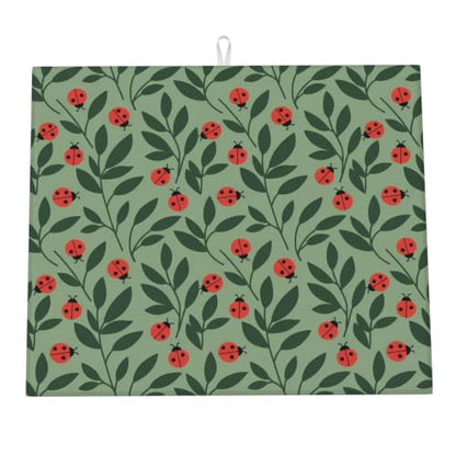 Red Ladybugs Green Leaves Dish Drying Mats for Kitchen Counter, Super Absorbent Microfiber Drainer Pad, Washable Reversible Appliance Protector, Everyday Kitchen Must-Have, 16x18 Inch - color: Red Ladybugs Green Leaves