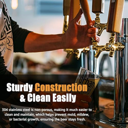 Golden Beer Faucet Keg Tap Faucet, All 304 Stainless Steel Draft Beer Tap Kegerator Tap with 4 Holes Cap, Beer Dispenser Kegerator Parts for American Beer Shank and Beer Tap Tower