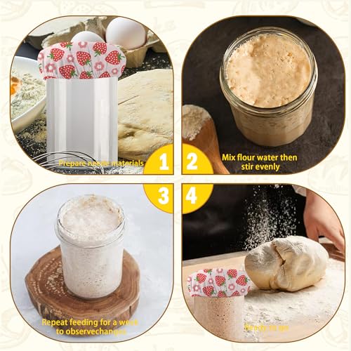 Cloth Covers for Sourdough Starter Jars, Red Strawberry Flower Heat Preservation to Increase Fermentation for Bread Sewn Cloth Cover for Sourdough Starter（5 Pack） - color: Red Strawberry Flower