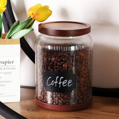 SAIOOL 2-Pack Striped Borosilicate Glass Airtight Canisters - Big mouth Large Capacity, Acacia Wood Lid, Food Storage Jars for Flour, Pasta, Pantry Organization (3/4 Gallon （2 Striped pack）) - size: 3/4 Gallon (Striped 2 pack)