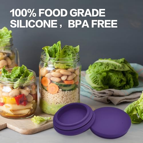 Wide Mouth Mason Jar Lids - Large Mouth Canning Lids Fit for All Wide Mouth Mason Jars,Food Grade Silicone Mason Jar Caps,Dishwasher Safe,Leak Proof Reusable Lids,5 Pack - color: Violet-5 Pack