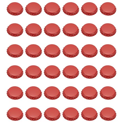 uxcell 108 Pcs Oxygen Absorbing Beer Bottle Caps, 32mm Pry Off Bulk Crown Caps Bottle Toppers for Soda Beer Wine Glass Bottles Home Brewing DIY Pendants or Craft Scrapbooks, Red - color: Red