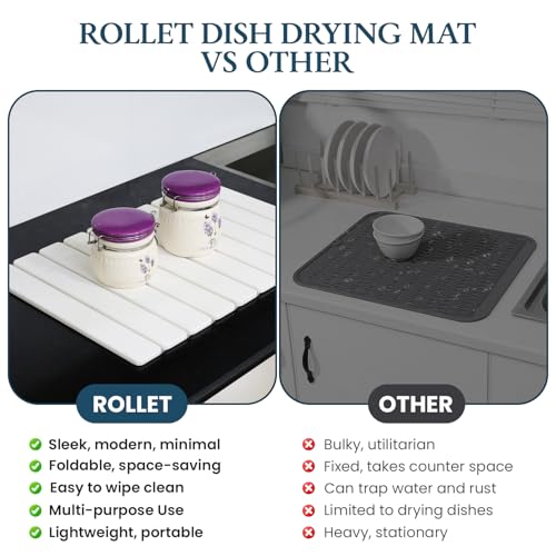 Stone Drying Mat for Kitchen Counter 24"×16"with Water Absorbent Diatomite Coasters 8" x 4", Foldable Quick Dry Mats for kitchen Dishes, Non Slip Quick Drying Diatomaceous Earth For Any Countertop