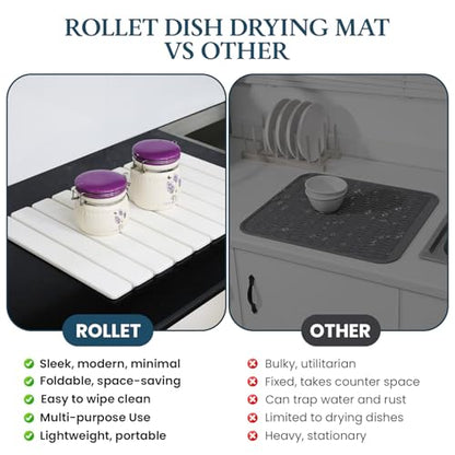 Stone Drying Mat for Kitchen Counter 24"×16"with Water Absorbent Diatomite Coasters 8" x 4", Foldable Quick Dry Mats for kitchen Dishes, Non Slip Quick Drying Diatomaceous Earth For Any Countertop