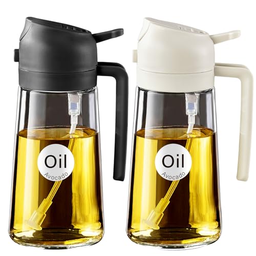YARRAMATE 2Pcs 16oz/470ml 2 in 1 Oil Sprayer for Cooking with Stickers, Food-grade Glass Oil Spray Bottle, Oil Dispenser and Oil Sprayer for Kitchen, Salad, Frying, BBQ (White &Black) - color: 15_2Pcs White&Black