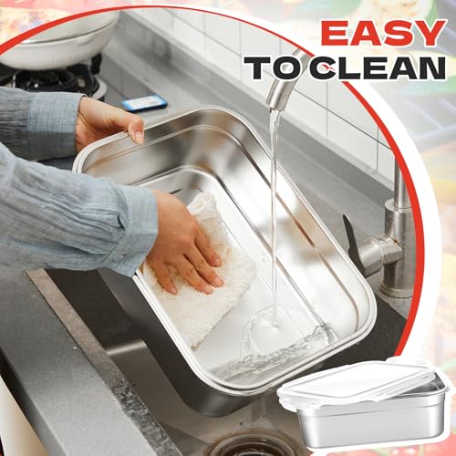 2 Pcs Large Stainless Steel Marinating Containers with Lids, Food Storage Containers for Refrigerator, Leak-proof & Stackable for Meal Prep, Meat(203oz/6l + 129oz/3.8l,No Handle) - size: 203oz/6l + 129oz/3.8l
