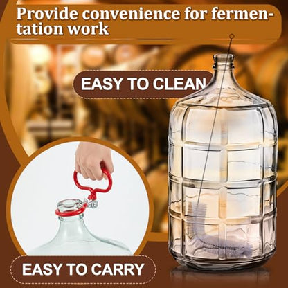 Suzile 6 Gallon Glass Carboy Set, 6 gallon glass water jug with Drilled & Undrilled Rubber Stoppers, Bubble Airlock, Handle and Brush, Fermenter Carboy Jug for Beer Wine Making Equipment (Clear) - size: 6 Gallon
