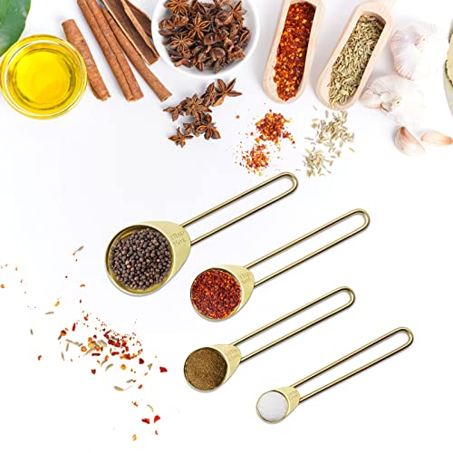 Gold Measuring Cups and Spoons Set of 8 pcs, Stainless Steel Measuring Cups and Spoons Set, 4 pcs Measure Cups, 4 pcs Measure Spoons For Cooking - color: Gold