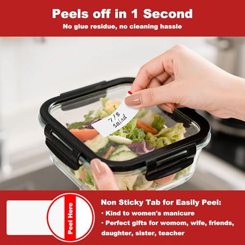 NATURALABEL 300 PCS Blank Removable Freezer Labels with Dispenser - 1" x 3" Food Labels for Meal Prep Containers Organizers, Easy Peel-Off Design, No Residue - color: Blank-red