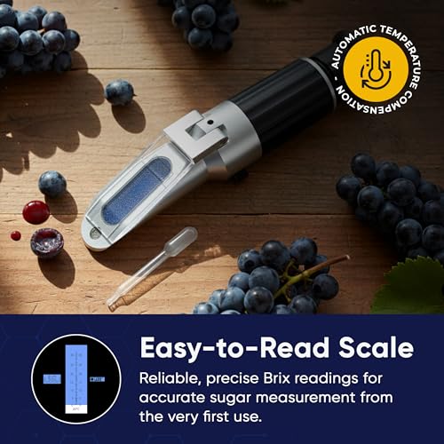 0–32% Brix Handheld Analog Refractometer with ATC, Durable All Metal Brix Meter for Sugar Content, Juice and Syrup Testing, Fruit Vegetable Samples and Measurement - style: Analog