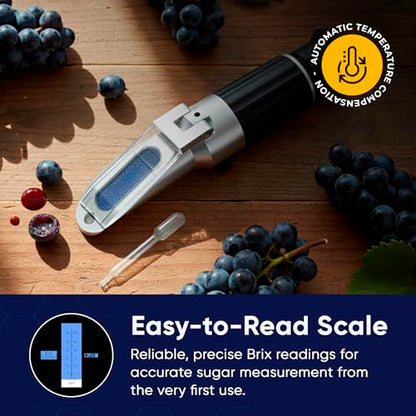 0–32% Brix Handheld Analog Refractometer with ATC, Durable All Metal Brix Meter for Sugar Content, Juice and Syrup Testing, Fruit Vegetable Samples and Measurement - style: Analog