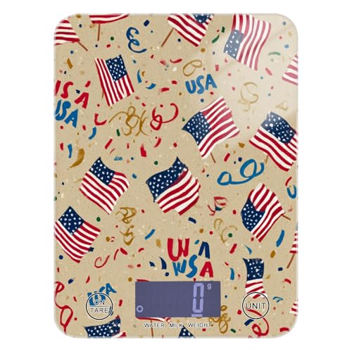 Food Scale Kitchen Scale for Baking Cooking Digital Food Weighing Measuring Scale Small Waterproof Electric Food Scale Brown Patriotic American Flags - color: Brown Patriotic American Flags