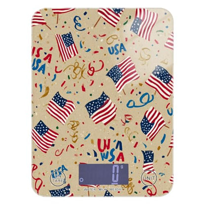 Food Scale Kitchen Scale for Baking Cooking Digital Food Weighing Measuring Scale Small Waterproof Electric Food Scale Brown Patriotic American Flags - color: Brown Patriotic American Flags