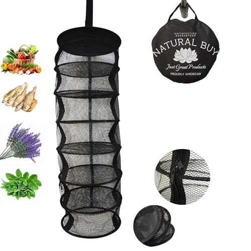 9 Inch 7 Level Micro Hanging Dry Net Indoor/Closet Drying Rack for Herbs, Organizer, Freshner - Black Mash Screen with Top-to-Bottom Zipper - Apartment Size with Zipped Storage Pouch - size: 7 Level Net
