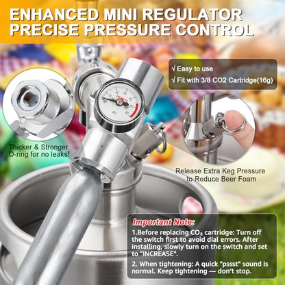 Ferroday Mini Keg Growler Tap System, 128Oz Mini Beer Growler, Stainless Steel Home Draft Beer Dispenser With Faucet&Co2 Regulator, Portable Beer Tap System Keep Beer Fresh And Carbonation - color: Silver