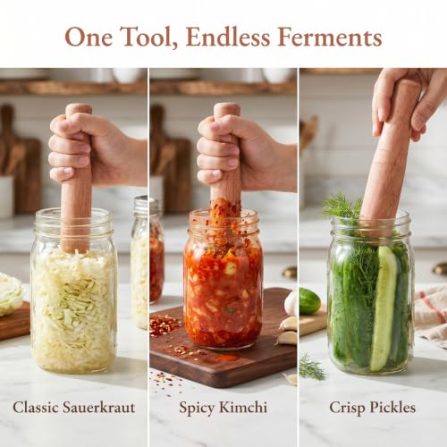PRETYZOOM 7-Inch Wooden Kimchi Sticks Food Pounder for Mason Jar Fermentation Sauerkraut Cabbage Masher Kitchen Tool