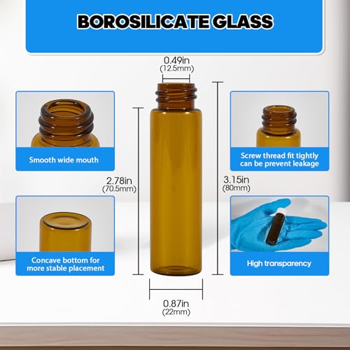 12PCS 20ml Amber Glass Vials with White Screw Caps and Plastic Stoppers, Leak-Proof Small Liquid Sample Bottles for Essential Oils, Perfumes, Reagents - color: AMBER, size: 20ml