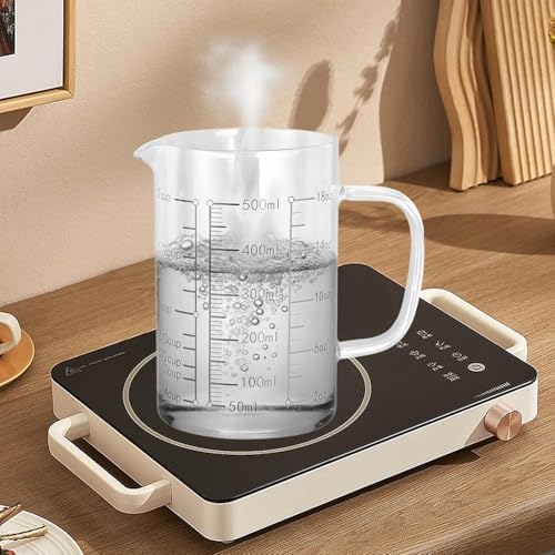 500ml/16.9oz Microwave Safe Glass Measuring Cup | Heat Resistant Borosilicate, V-Shaped Spout, Clear Scale, Multipurpose for Kitchen, Coffee & Yogurt(500ml/16.9oz) - size: 500ML