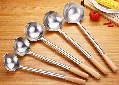 Tenta Kitchen Professional Large Stainless Steel Serving Ladle Spoon - Gravy Soup Spoon For School Canteen,Hotel Kitchen,Restaurant (Wooden Handle Ladle) - size: Wooden Handle Ladle