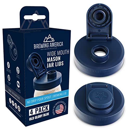 Mason Jar Lids Wide Mouth Plastic 4 pack-USA Made-Flip Cap Screw Top Pour Spout Drink Hole - Leak-proof for Kerr and Ball Canning Jars - Airtight for Drinks to Go and Controlled Pouring - Blue - color: Old Glory Blue