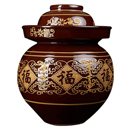 ZHOUXIAO China Fu Pickle Jar Ceramic Jar with Lid,Large Traditional Chinese Fermentation Kit Crock with Water Seal Airlock Lid, Fermentation Jar for Kimchi,Kombucha Jar M