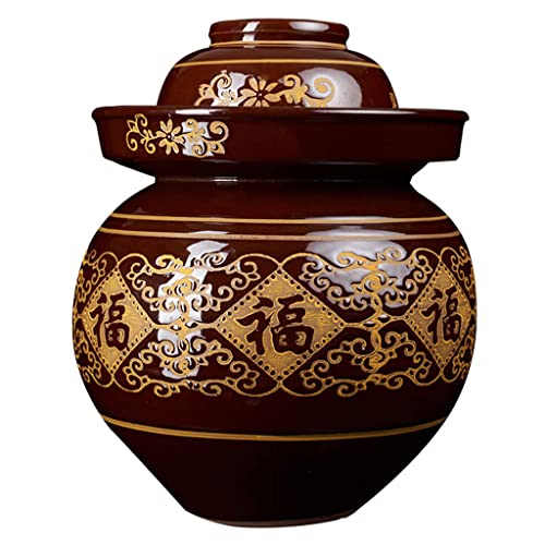 ZHOUXIAO China Fu Pickle Jar Ceramic Jar with Lid,Large Traditional Chinese Fermentation Kit Crock with Water Seal Airlock Lid, Fermentation Jar for Kimchi,Kombucha Jar S