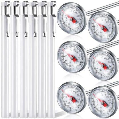 Xuhal 6 Pcs Stainless Steel Kitchen Thermometer with 5 Inch Long Stem 1 Inch Dial Thermometer Milk Frothing Food for Oven Probe Meat Grill BBQ Cooking Chocolate Water(White) - color: White